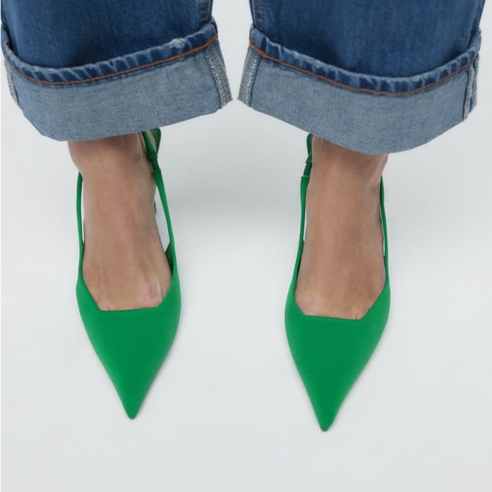 Zara AMAZING GREEN FABRIC HEELED SLINGBACKS. Size 8/39